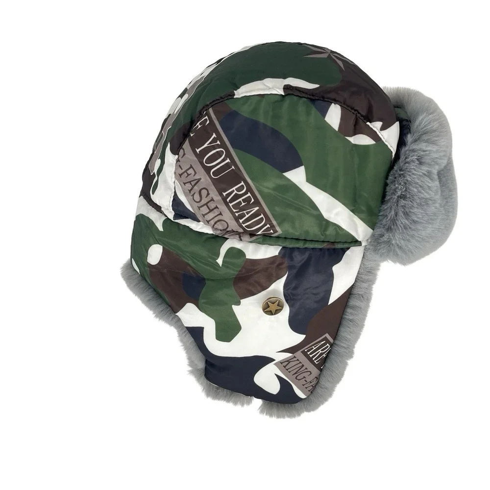 Camouflage Trapper Hat Faux Fur Ear Flaps Winter Aviator Hunting Unisex